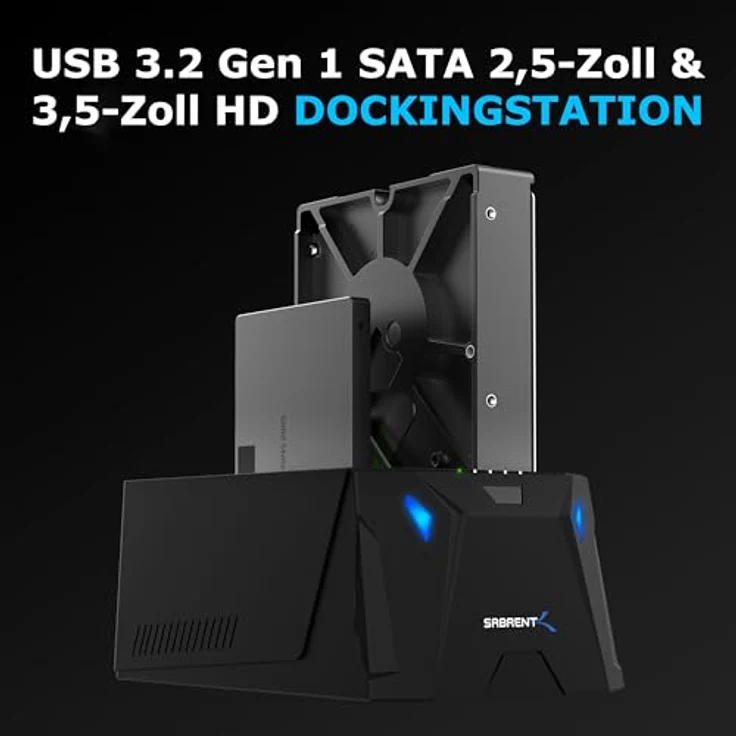 Sabrent Festplattengehäuse (USB 3.0 zu SATA I/II/III Dual Bay externe Festplatte Dockingstation für 2,5 oder 3,5 in HDD, SSD mit Festplatte Duplikator/Cloner Funktion, [10TB Unterstützung] (ec-hd2b) – Bild 2