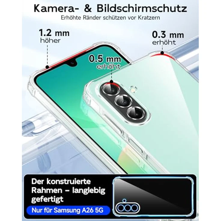 LeYi Hülle für Samsung Galaxy A26 5G, transparente TPU Silikon Handyhülle mit 2 Schutzfolien, stoßfest, dünn, mit Kameraschutz, Crystal Clear Cover Case – Bild 3