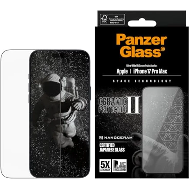 PanzerGlass Ceramic II Displayschutz - Ultra Wide Fit, Schutzfolie für Apple iPhone 17 Pro Max, transparent, mit Anti-Fingerprint, Anti-Glare und Anti-Blau-Licht-Filter – Bild 1