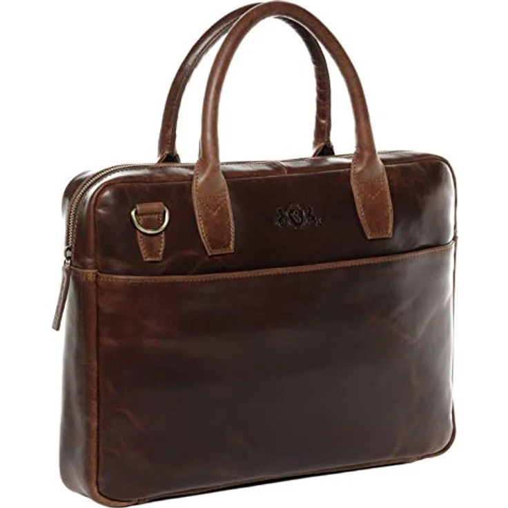 SID & VAIN Laptoptasche schmal Boston aus Premium Leder I Business-Tasche groß für Herren und Damen 17 Zoll Laptop-Fach I Umhängetasche Aktentasche braun handgefertigt – Bild 1