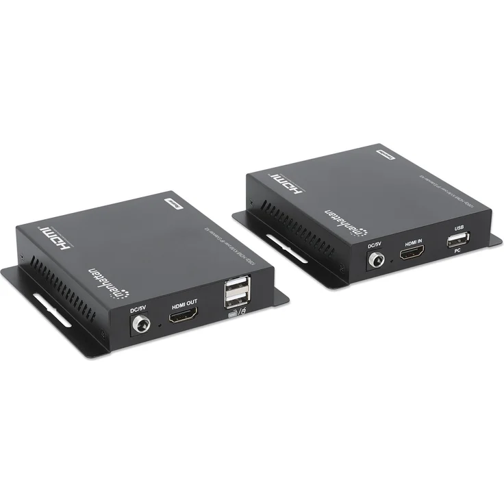 Manhattan 1080p HDMI KVM over IP Extender Set, KVM-Switch mit bis zu 120 m Reichweite, Schwarz