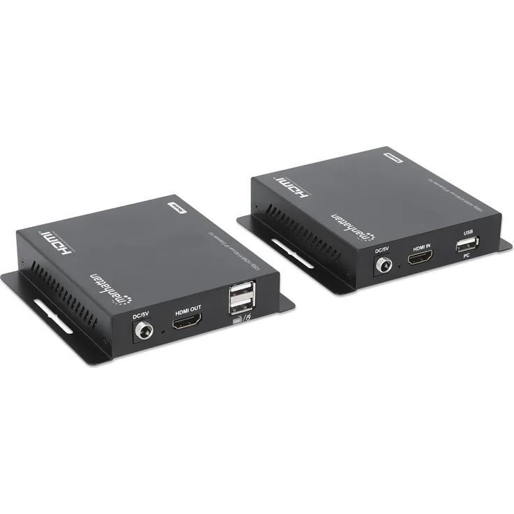 Manhattan 1080p HDMI KVM over IP Extender Set, KVM-Switch mit bis zu 120 m Reichweite, Schwarz