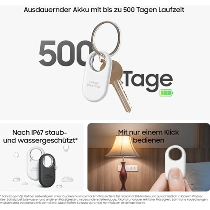 Samsung Galaxy SmartTag2 Bluetooth-Tracker, Kompassansicht, Suche in der Nähe, mit bis zu 500 Tage Laufzeit, wassergeschützt, Schwarz/Weiß (4 Stück) – Bild 4