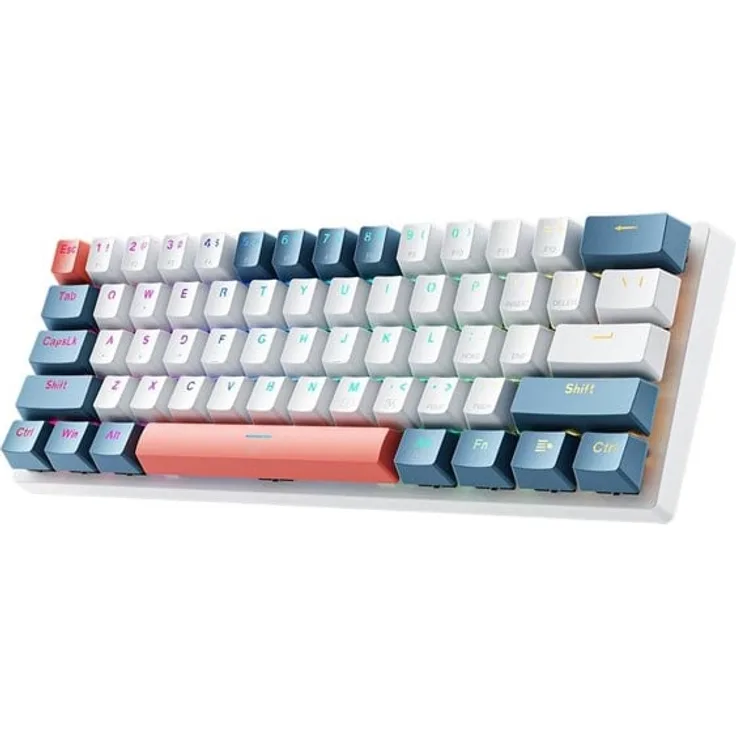 Machenike K500-B61 Gaming Keyboard, Mechanische Tastatur mit RGB-Hintergrundbeleuchtung, 60% Layout, Red Switches, Weiß & Blau