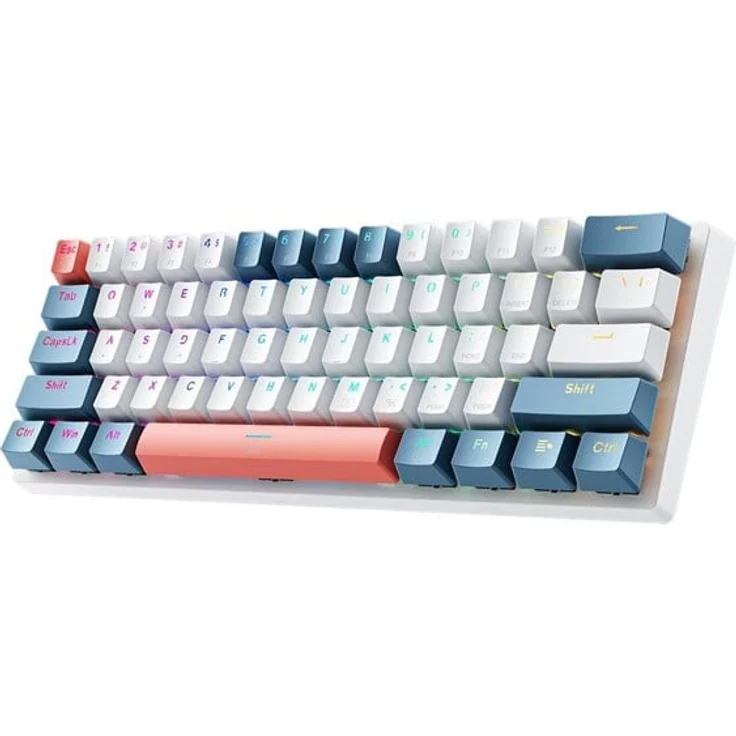 Machenike K500-B61 Gaming Keyboard, Mechanische Tastatur mit RGB-Hintergrundbeleuchtung, 60% Layout, Red Switches, Weiß & Blau