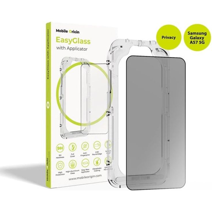 Mobile Origin EasyGlass Privacy für Samsung Galaxy A57 5G, 9H gehärtetes Schutzglas mit Applikator und Privacy-Filter