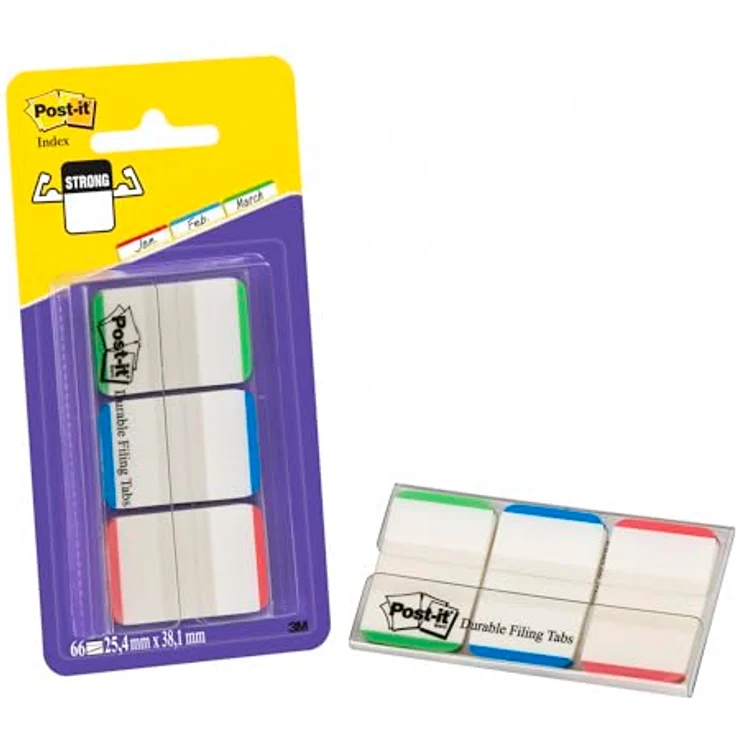 Post-it Notes Haftnotizblock Index Strong, 25,4x38mm, grün/blau/rot, 66 Blatt mit weißer Schreibfläche – Bild 2