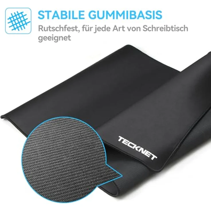 TECKNET Mauspad XXL Speed Gaming, 900x400 mm, Schwarz, Wasserdicht, rutschfeste Gummibasis, verbesserte Präzision und Geschwindigkeit – Bild 3