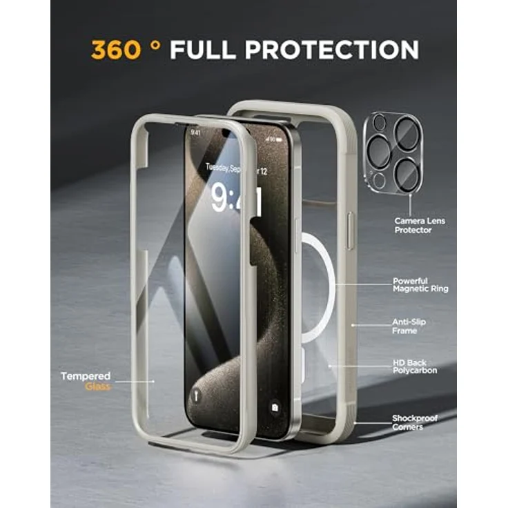 Miracase Glas Serie für iPhone 15 Pro Max Hülle, Mag Titan, 360° Militärschutz, vollständiger Kameraschutz, starke magnetische Case mit MagSafe – Bild 2