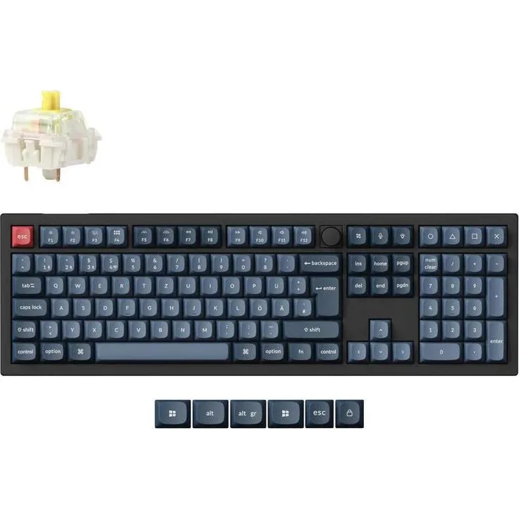 Keychron V6 Max, mechanische Tastatur mit Gateron Jupiter Banana Switches, Hot-Swap, RGB-Beleuchtung, kabellos, Schwarz/blaugrau, DE-Layout