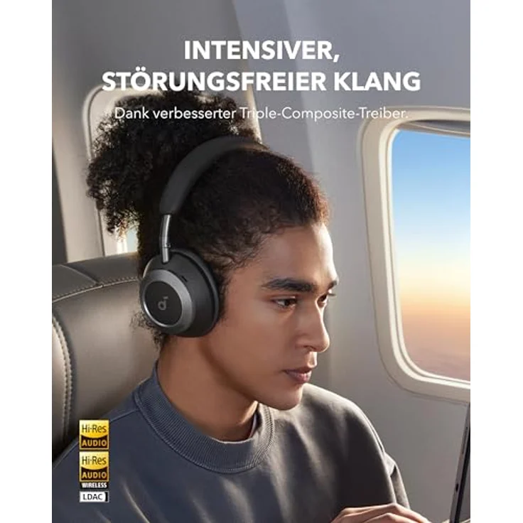 soundcore Space One Pro Kabellose Kopfhörer, Adaptives Noise Cancelling, 60h Akku, Hi-Res Wireless Audio LDAC, schwarz – Bild 4