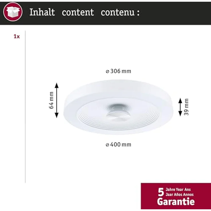Paulmann WD Volea IP44 W/D dim LED 25W 400mm Weiß Silber 230V Kunststoff 71179 - Stilvolle Decken- und Wandbeleuchtung mit Tiefeneffekt – Bild 5