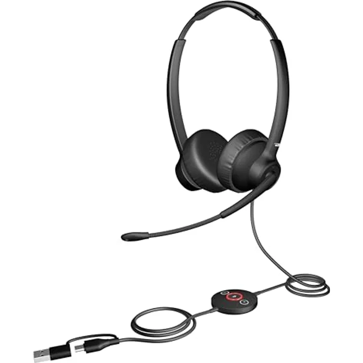 Cyber Acoustics USB-C Headset mit AI-Rauschunterdrückung (AC-304C) - AI-Mikrofon-Rauschunterdrückung eliminiert Hintergrundgeräusche in Büros, Häusern oder jeder Umgebung