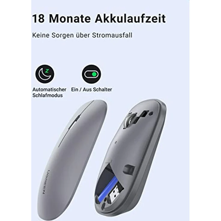 UGREEN PC Maus Kabellos Leise mit 4000 DPI, 2.4GHz Verbindung, 18 Monate Akkulaufzeit, Grau – Bild 4