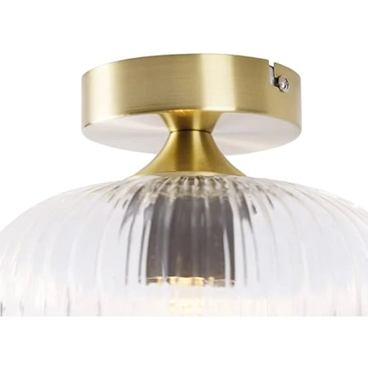 Qazqa - Art Deco Deckenleuchte Messing - Dimmbar - Geeignet für LED E27 - Glas Rund – Bild 3