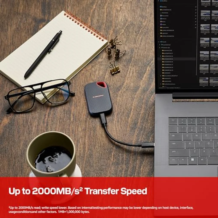 SanDisk Extreme Portable SSD 1 TB, Übertragungsgeschwindigkeiten bis zu 2.000 MB/s, USB-Typ-C, IP65 Staub-/Wasserbeständig, bis zu 3 Meter Fallsicher – Bild 2