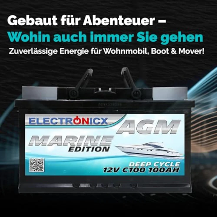 Electronicx AGM Batterie 100AH Marine Edition, 12V Versorgungsbatterie für Boot, Wohnmobil & Solar, wartungsfrei und auslaufsicher – Bild 3