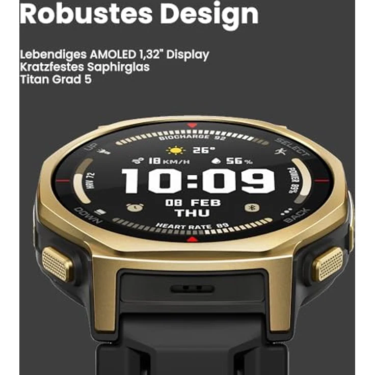 Amazfit T-Rex 3 Pro Outdoor Smartwatch 44 mm mit Saphir-AMOLED, Taschenlampe, Titanlünette, Dual-Band GPS, Offline-Karten, bis zu 17 Tage Akku, 10 ATM, 180+ Sportmodi, Android & iPhone, Arktisches Gold – Bild 2