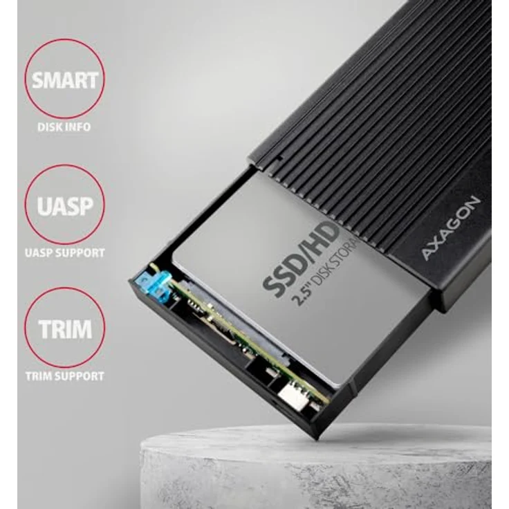 AXAGON EE25-GTR USB-C 3.2 Gen 2 - SATA 6G, 2.5" externes Festplattengehäuse, geriffelt - schwarz – Bild 5