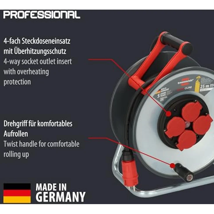 Brennenstuhl Professional SteelCore Kabeltrommel SC 2200 IP44 (25m H07RN-F 3G2,5, Stahlblech, Made in Germany) – Bild 2