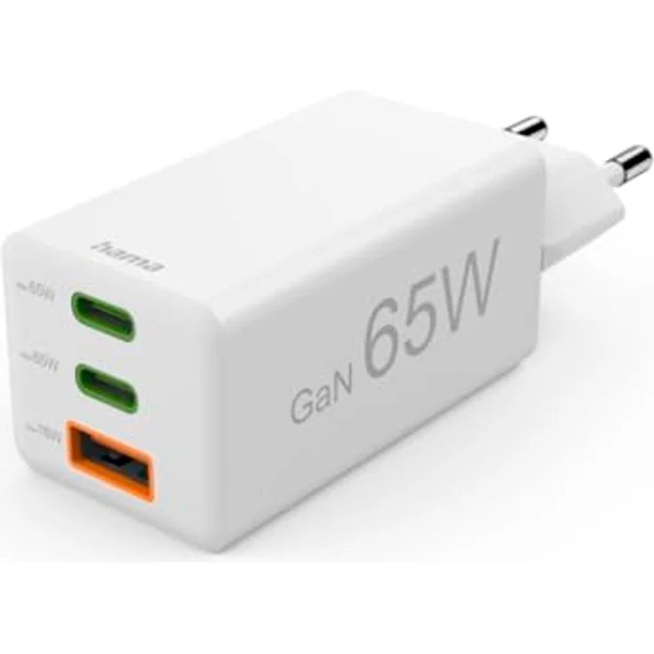 Hama Schnellladegerät USB (Ladegerät mehrfach, USB C, USB A, Handy Tablet Laptop Universal Ladegerät, Netzstecker USB Schnellladen, USB C Netzteil, Power Delivery/Quick Charge 3.0, GaN Charger, 65 W) – Bild 1