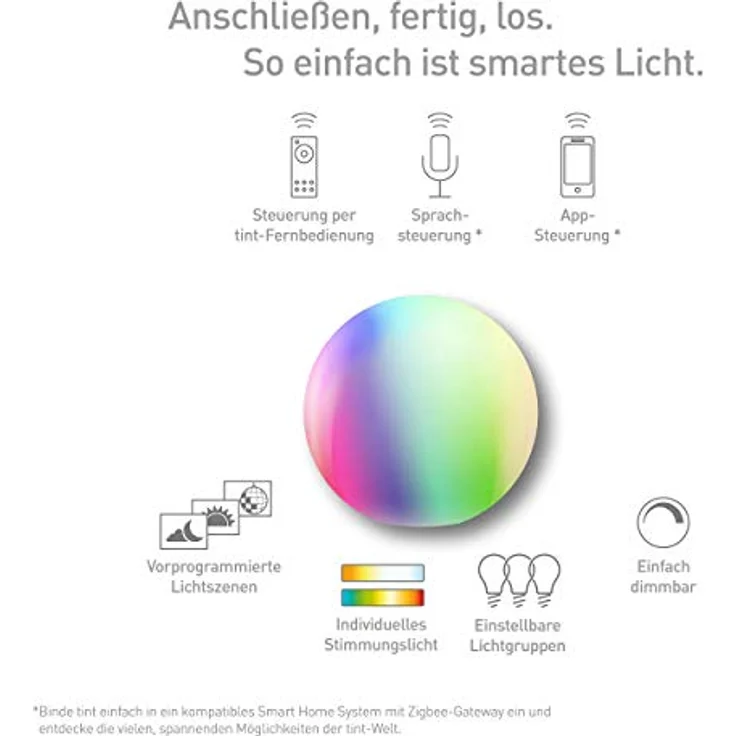 tint Smarte Outdoor LED-Leuchtkugel CALLUNA Weiß – Steuerbar per Alexa oder Fernbedienung – Mit weißem (1800-6500 K) und farbigem Licht RGB – Spritzwassergeschützt (IP44) – Ø 35 cm – Bild 2