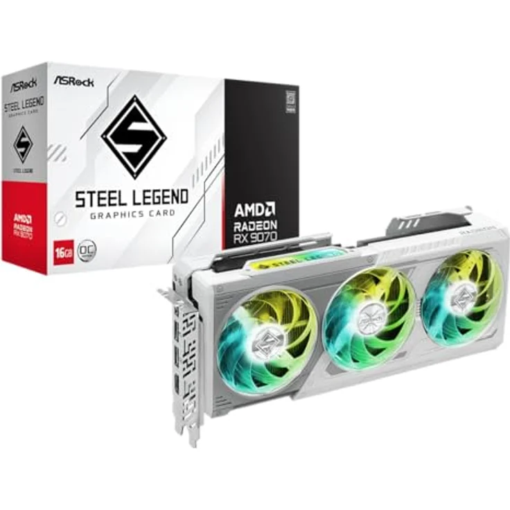 ASRock Radeon RX 9070 Steel Legend OC Grafikkarte, 16 GB GDDR6 mit Triple-Fan-Kühlerdesign, RGB-Beleuchtung – Bild 2