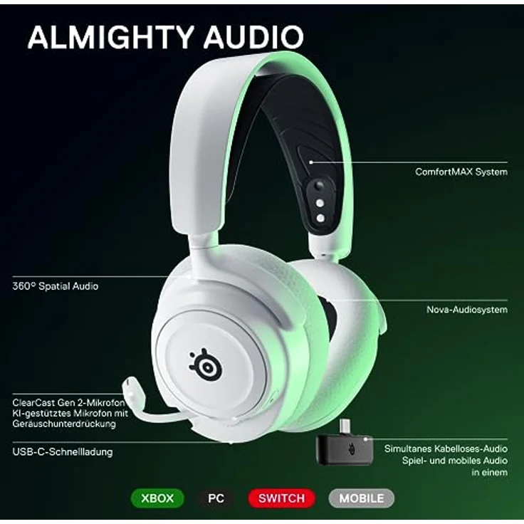 SteelSeries Arctis Nova 7X Wireless – Multi-Platform Gaming Headset – maßgeschneiderte HiFi-Treiber – 2,4 GHz + Bluetooth – 38-Std.-Akku  – Einziehbares Mikrofon –Xbox Series X|S, PC, PS5, VR, Switch – Bild 3