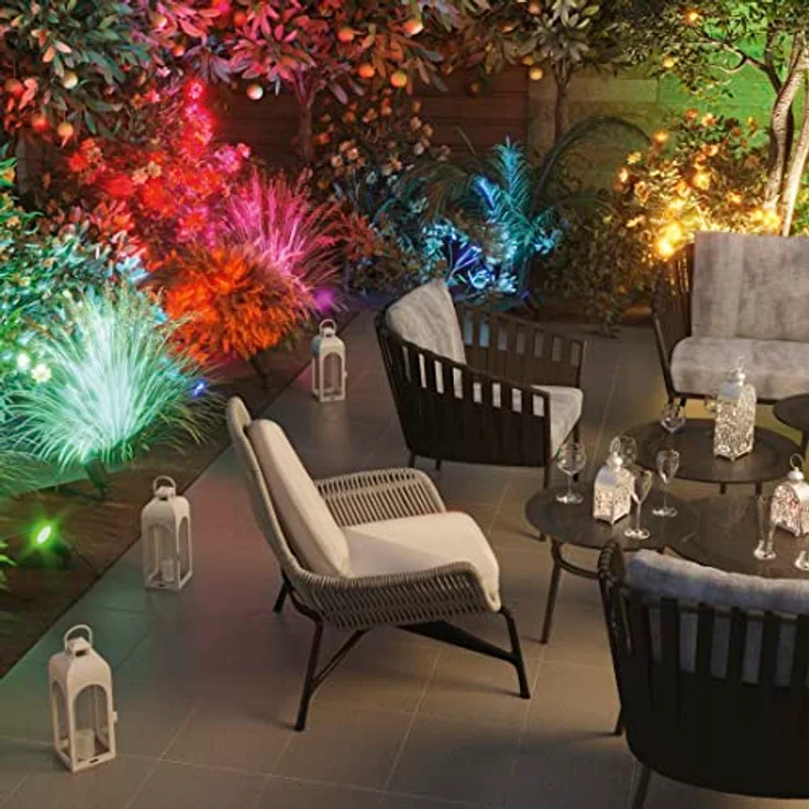 Hama Gartenlampe (LED Gartenstrahler mit Erdspieß, Außenleuchte IP65 wasserdicht, RGBW für farbige Gartenbeleuchtung + Farbwechsel, dimmbare Gartenleuchte schwenkbar, mit App, 7 W) schwarz – Bild 2