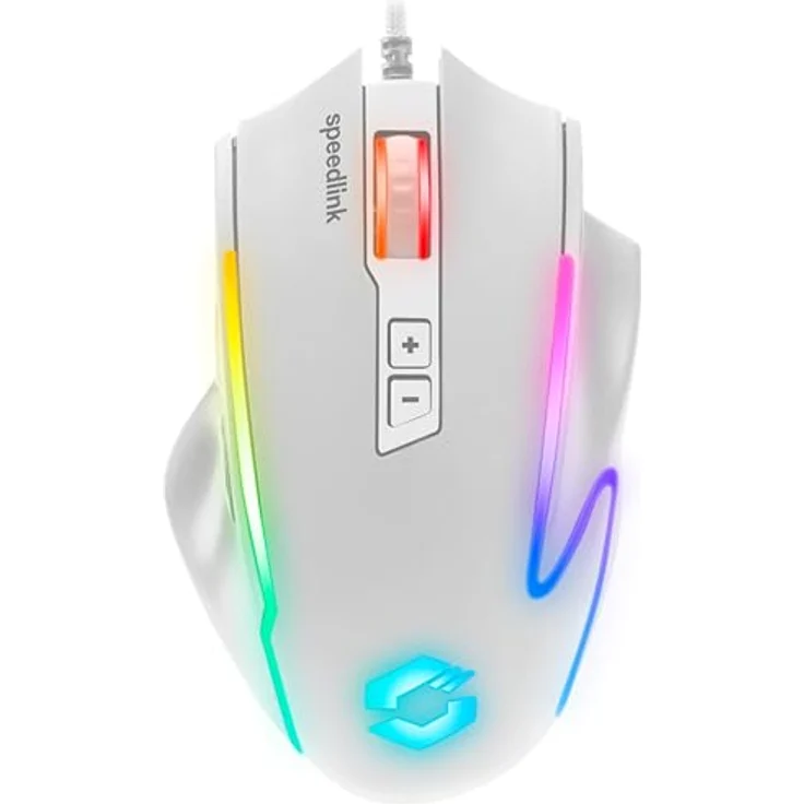 Speedlink DECUS NX, RGB Gaming Maus mit Kabel, bis 12800dpi, programmierbar, Dauerfeuer-Taste, USB-A angeschlossen, weiß – Bild 1