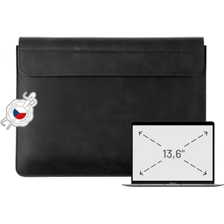 FIXED Oxford Lederhülle 13,6 Zoll für MacBook Air (2022) M2/M3, iPad und andere Geräte: Handgefertigte Laptoptasche aus italienischem Rindsleder, Hülle mit Magnetverschluss, Schwarz