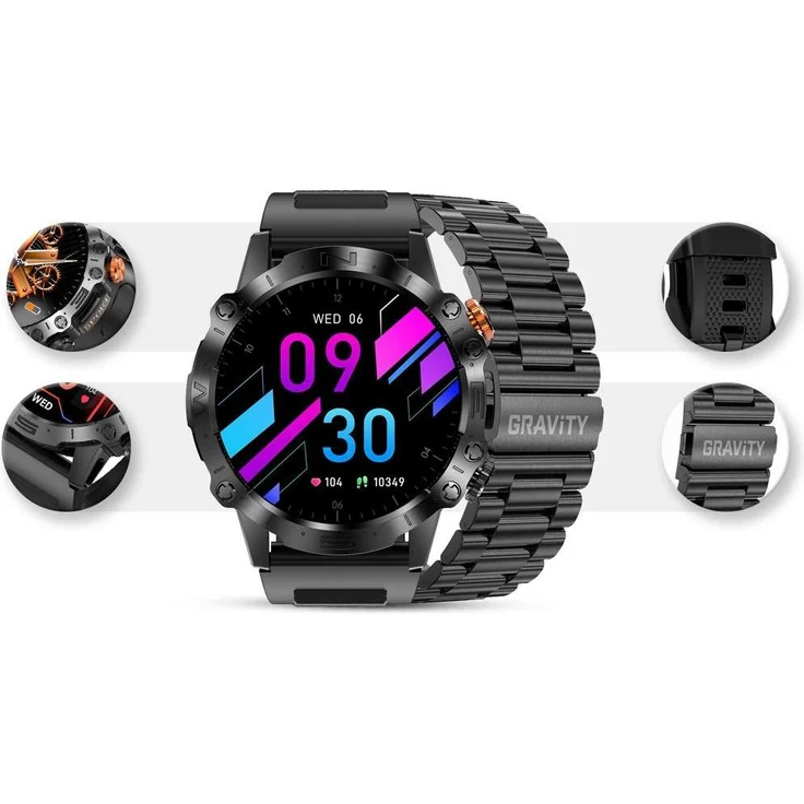 Gravity GT20-1 Smartwatch, AMOLED-Touchscreen 1,43 Zoll, IP67 wasserdicht, Gesundheits- und Fitnessüberwachung, schwarz