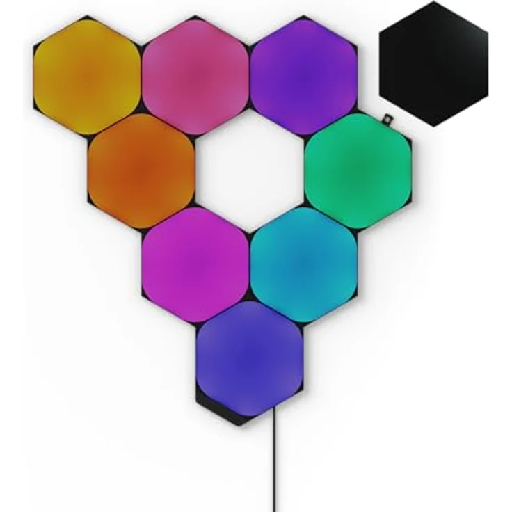Nanoleaf Shapes Ultra Black Hexagon Starter Kit, 9 Smarten LED Panels RGBW - Modulare WLAN 16 Mio. Farben Wandleuchte Innen, Musik & Bildschirm Sync, Funktioniert mit Alexa Google Apple – Bild 1