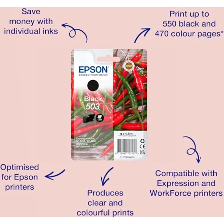 Epson Original 503 Tinte Chili Singlepack schwarz Standard, XP-5200 XP-5205 WF-2960DWF WF-2965DWF, ReadyPrint Flex-Tintentarife – Bild 2