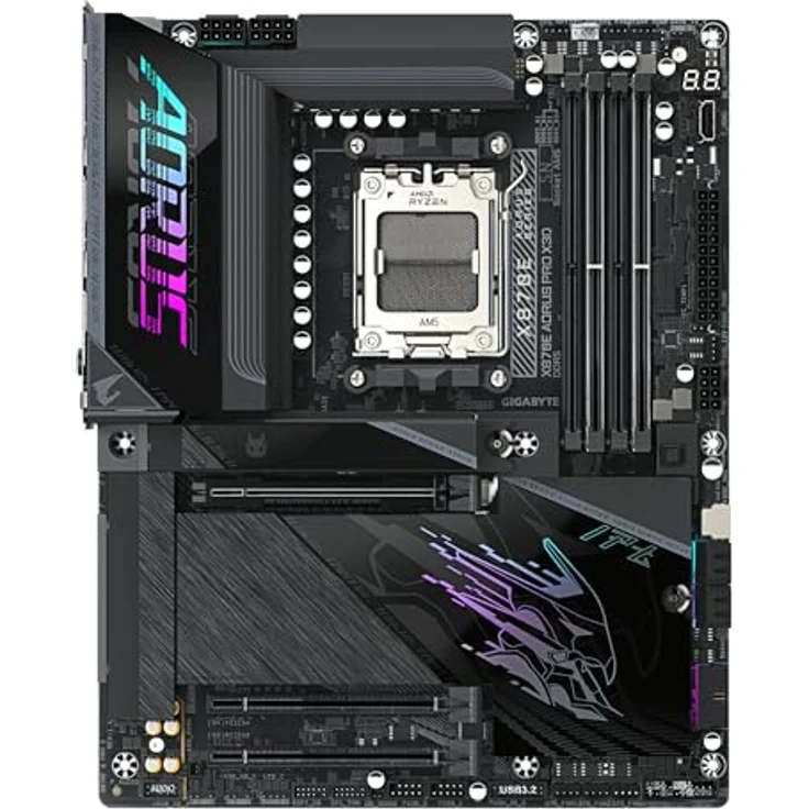 Gigabyte X870E AORUS PRO X3D Mainboard - Unterstützung für AMD Ryzen 9000 CPUs, 18+2+2 Phasen VRM, bis zu 9000MHz DDR5, 2xPCIe 5.0, Wi-Fi 7, 5GbE LAN, schwarz – Bild 2