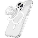 PopSockets PopGrip runder Telefongriff, kompatibel mit MagSafe, inkl. Adapterring, kabelloses Laden - Clear