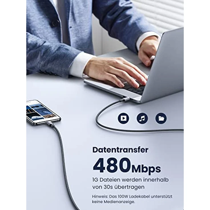 UGREEN 100W USB C auf USB C Kabel 2 Stück PD3.0 PPS USB-C Ladekabel 5A/20V kompatibel mit 2023 MacBook Pro M2 MacBook Air M2 iPad Pro 2022 Galaxy S23 Ultra Pixel 7 Steam Deck usw. (0.5m) – Bild 4