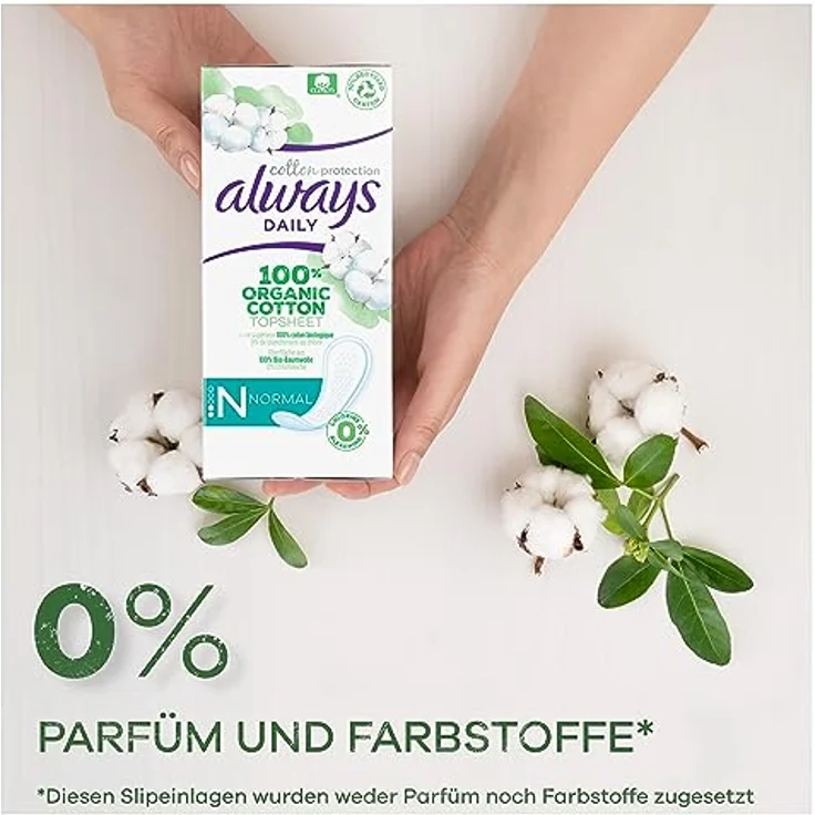 Always Daily Slipeinlagen Damen, Normal (28 Binden) Organic Cotton Protection, 100% Bio-Baumwolle, weiß – Bild 3