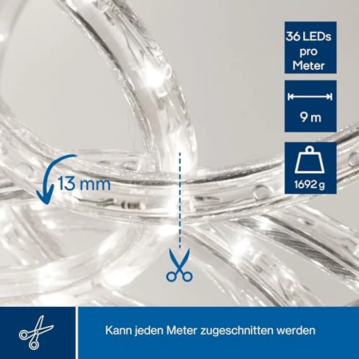 HQ-Power LED-Lichtschlauch, wetterfester Lichterschlauch für Außen, 36 LEDs/Meter, kaltweiß, 9 m, IP44, langlebig bis 20.000 Stunden – Bild 5