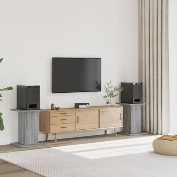vidaXL Lautsprecherständer 2 STK., Hohe Boxenständer aus Grau Sonoma Holzwerkstoff, Stabile Oberfläche und hohles Design für verbessertes Audio-Hörerlebnis – Bild 2