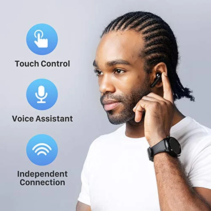 Ticwatch Earbuds Gesture Drahtlose In-Ear-Kopfhörer Unabhängige Verbindung mit Bluetooth 5.0 Dual-Mic Noise Cancelling 50H Spielzeit mit Ladekoffer Black – Bild 5