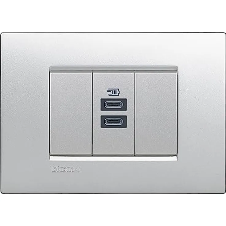 Bticino NT4191CC USB-Ladegerät mit Zwei Typ-C-Eingängen, zum Aufladen eines elektronischen Geräts bis zu 15 W oder Zwei Geräte gleichzeitig, 1-Sitzer, Tech