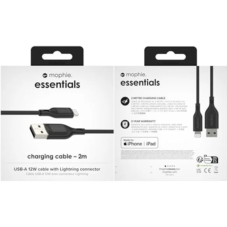 Zagg mophie Essentials USBA Lightning Kabel, 2m, USB 3.0, 12W, Schwarz – Bild 5
