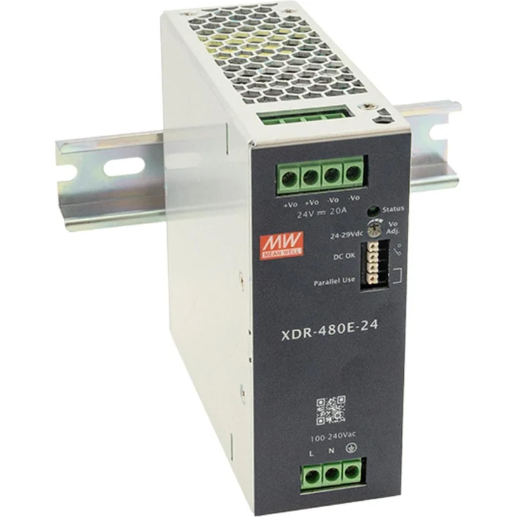 MEANWELL XDR-480E-48 AC-DC-Industrienetzteil Hutschiene, 480W 48V 10A, lüfterlos, hoher Wirkungsgrad 95,5%