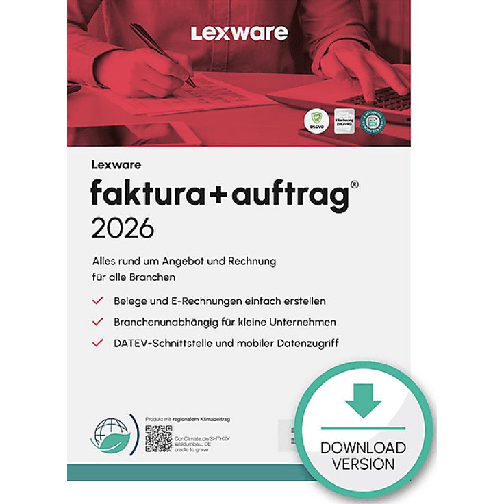 LEXWARE FAKTURA+AUFTRAG 2026, Steuersoftware zur effizienten Rechnungs- und Auftragsbearbeitung, 365-Tage-Lizenz für PC