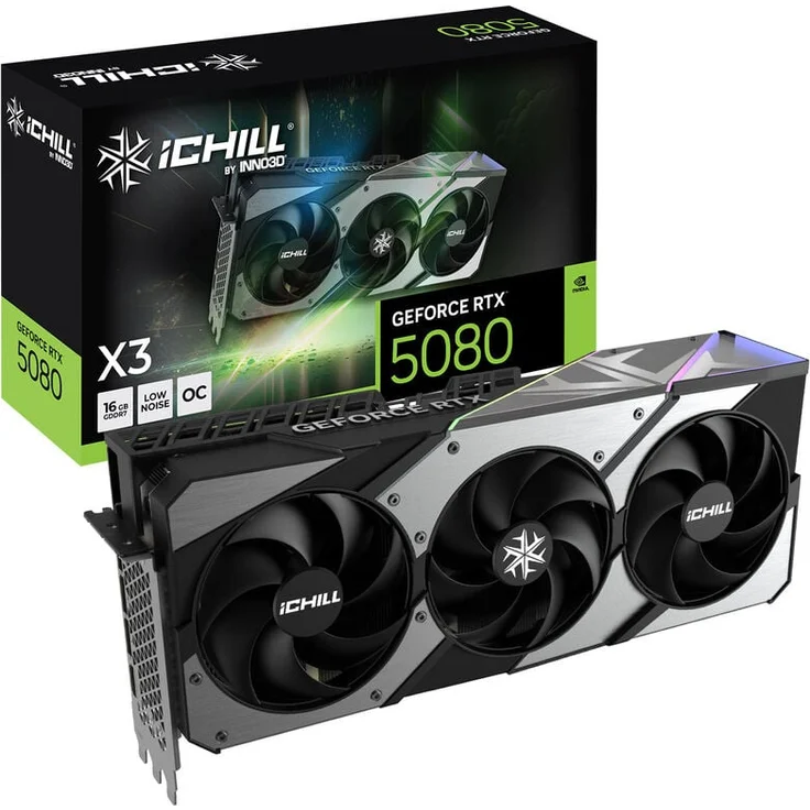 INNO3D GeForce RTX 5080 iChill X3, 16 GB GDDR7, Triple-Fan-Kühlerdesign mit RGB-LED-Beleuchtung