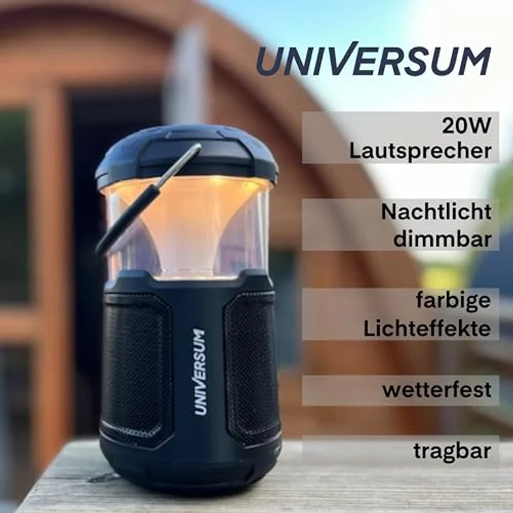 Universum BT 300 | Outdoor Bluetooth Lautsprecher mit Lampe und Powerbank | 20 W, SD-Karte, AUX-IN | 10000mAh Akku | Camping Laterne mit Bluetooth Lautsprecher | LED dimmbar, 2300 LUX | wetterfest – Bild 5
