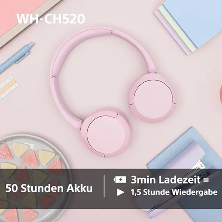 Sony WH-CH520 Kabelloser Bluetooth On-Ear-Kopfhörer, hohe Klangqualität, bis zu 50 Stunden Akkulaufzeit, Rosa – Bild 5