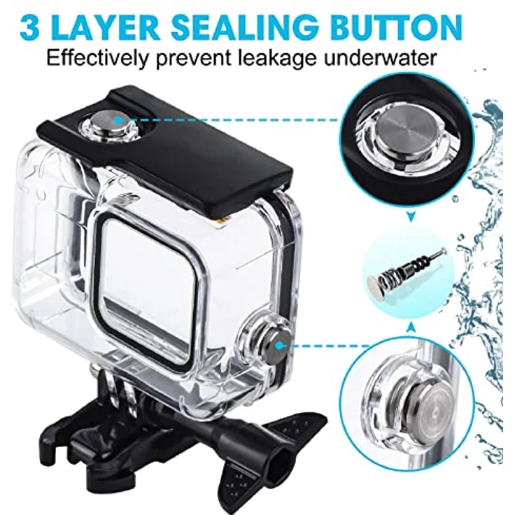 REDTRON wasserdichtes Gehäuse für GoPro Hero 8, 60M wasserresistente Tauchtasche mit Schnellmontage Klammer & 12 Anti-Fog-Einsätzen – Bild 3