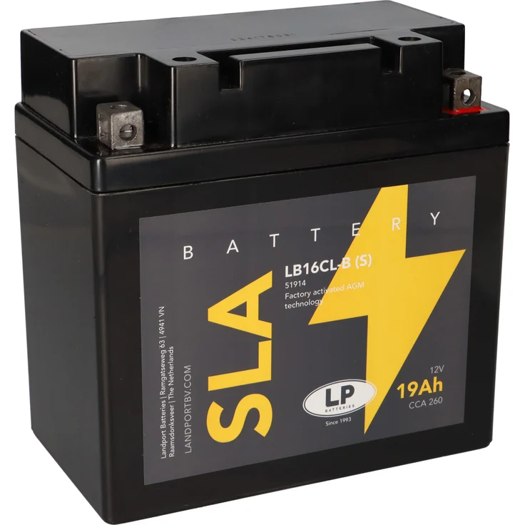 Landport Batterie AGM SLA 12V 19Ah LB16CL-B(S), wartungsfreie Motorrad Startbatterie, auslaufsicher, direkt einsatzbereit
